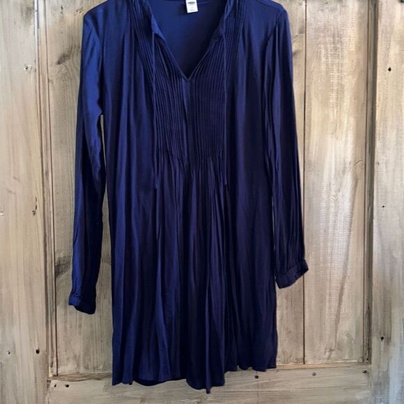 Old Navy Blue Dress Tunic Plissse Pleat - Picture 2 of 10